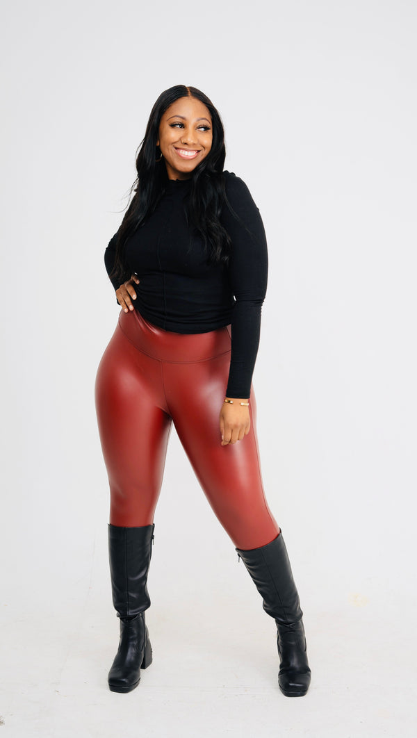 Rust Leather Faux Leggings